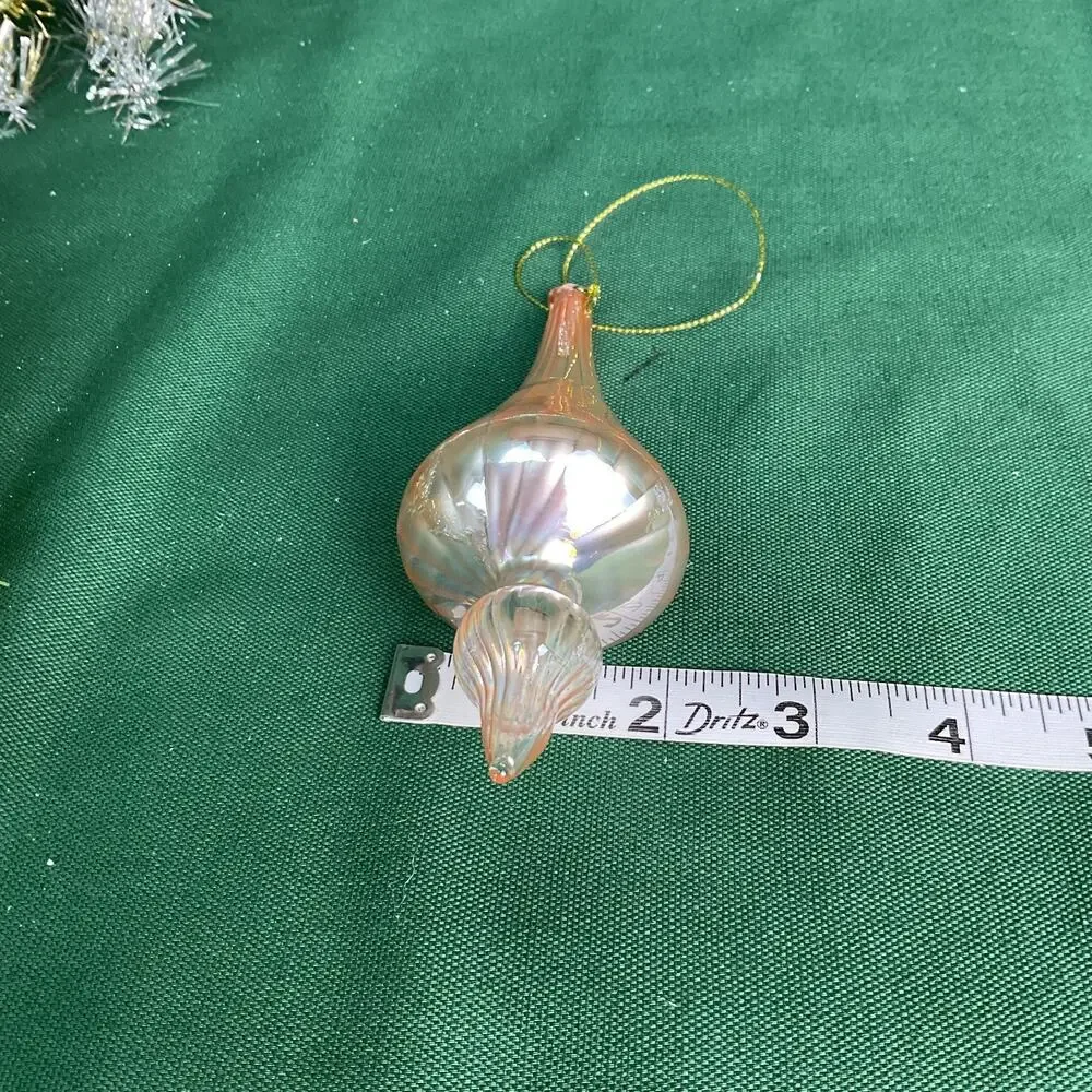 Iridescent Blush Pink Glass Finial Drop Christmas Tree Ornament